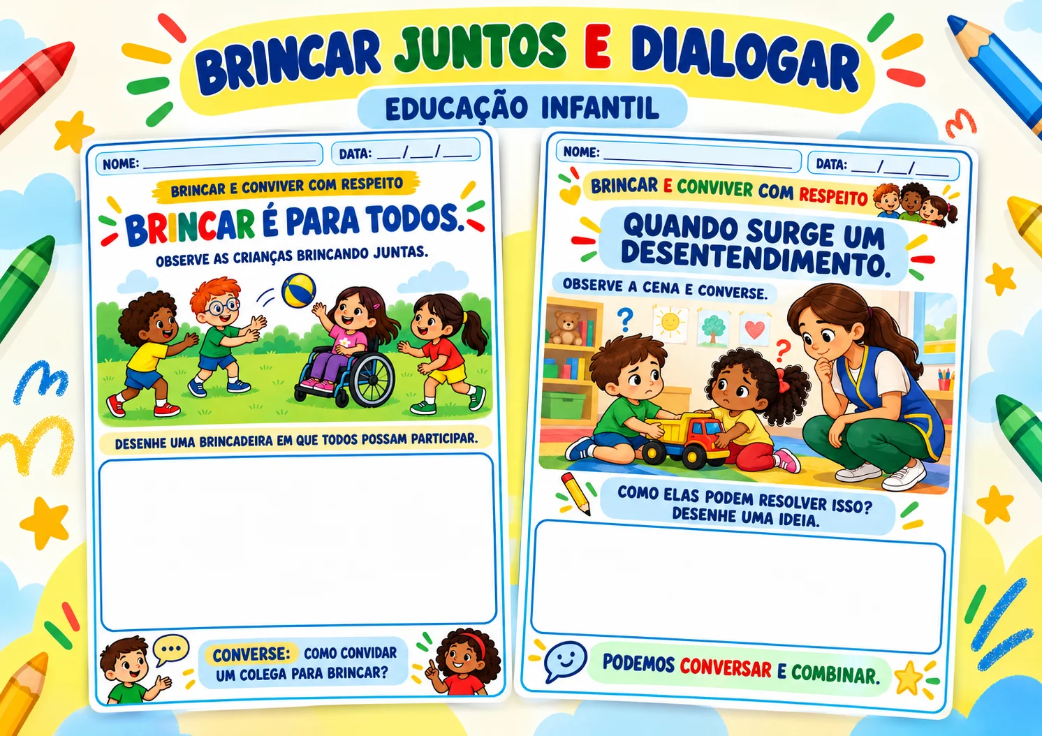 Série Brincar e Conviver com Respeito — 5 Atividades Educação Infantil — amostra 2: Cinco atividades ilustradas para…