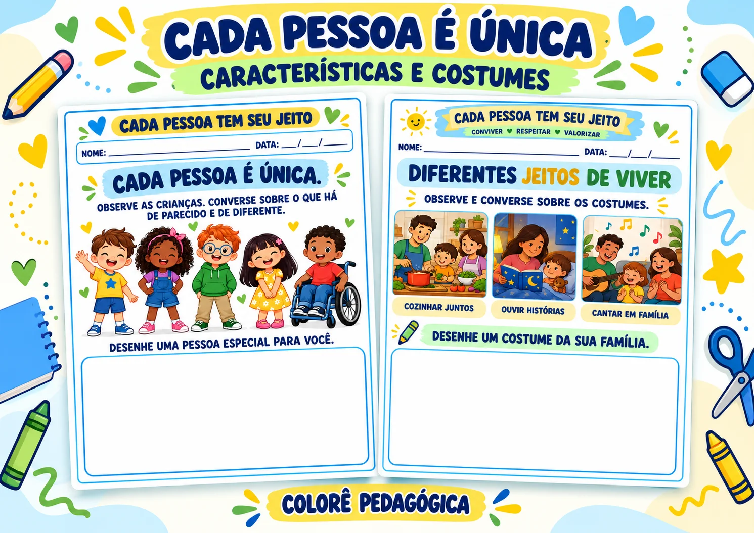 Série Cada Pessoa Tem Seu Jeito — 5 Atividades para Educação Infantil. — amostra 2: Cinco atividades ilustradas para…