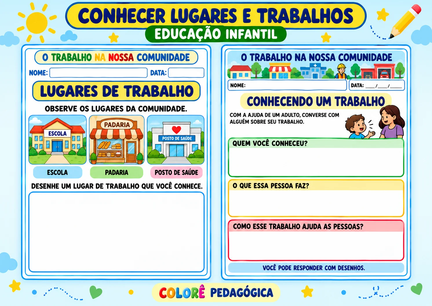 Série O Trabalho na Nossa Comunidade — 5 Atividades Educação Infantil — amostra 2: Cinco atividades ilustradas para…
