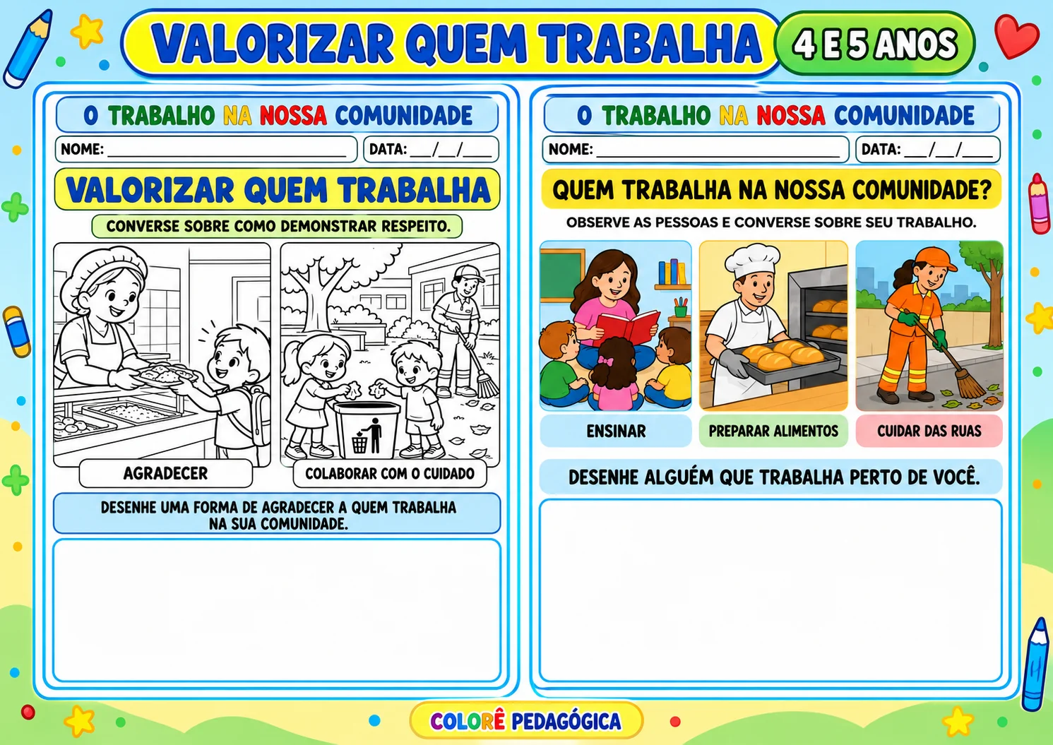 Série O Trabalho na Nossa Comunidade — 5 Atividades Educação Infantil — amostra 3: Cinco atividades ilustradas para…