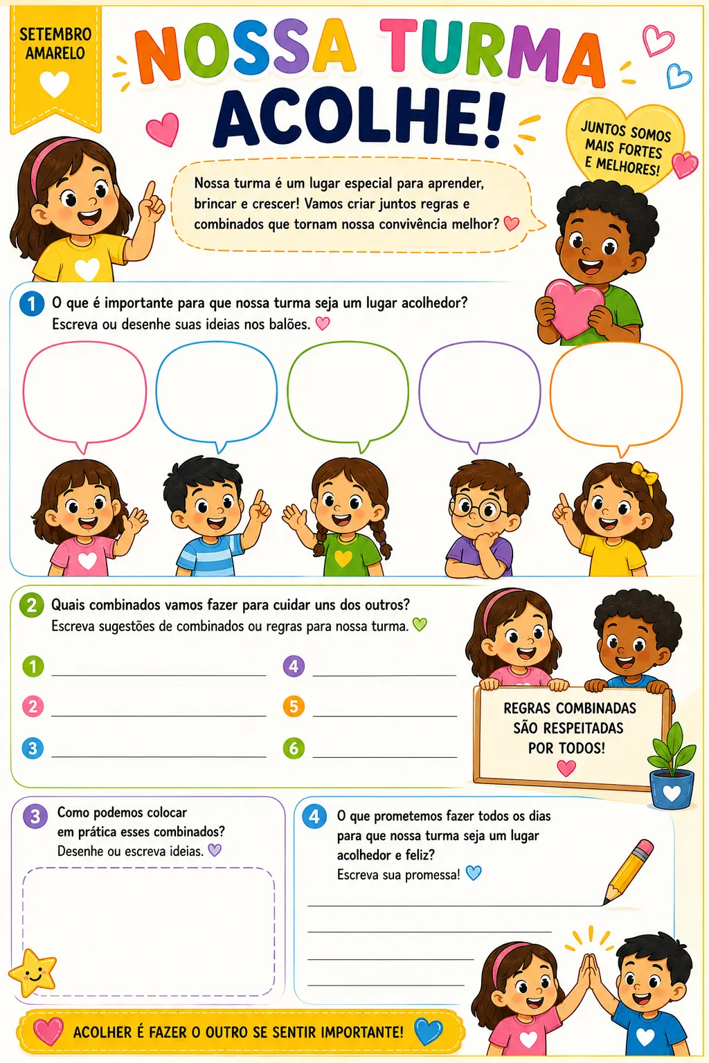 Setembro Amarelo: Atividades 3º ao 5º Ano — amostra 2: Kit com 12 atividades coloridas sobre sentimentos, empatia,…