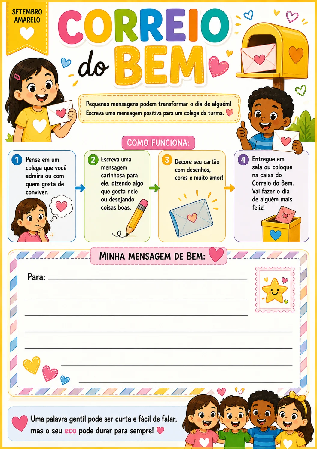 Setembro Amarelo: Atividades 3º ao 5º Ano — amostra 4: Kit com 12 atividades coloridas sobre sentimentos, empatia,…