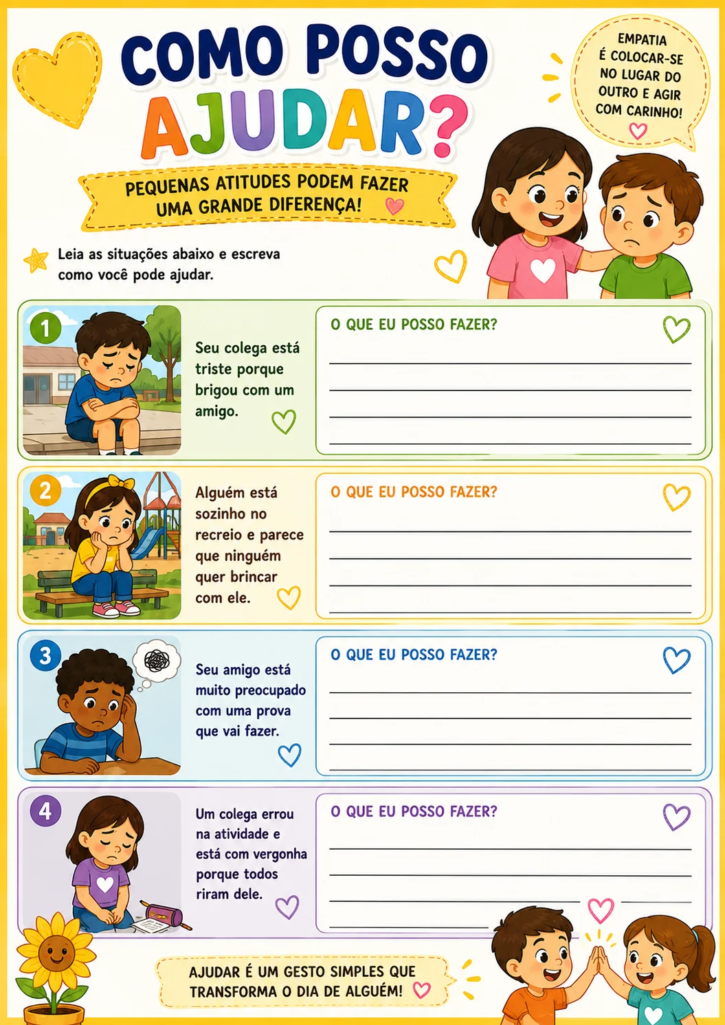 Setembro Amarelo: Atividades 3º ao 5º Ano — amostra 7: Kit com 12 atividades coloridas sobre sentimentos, empatia,…