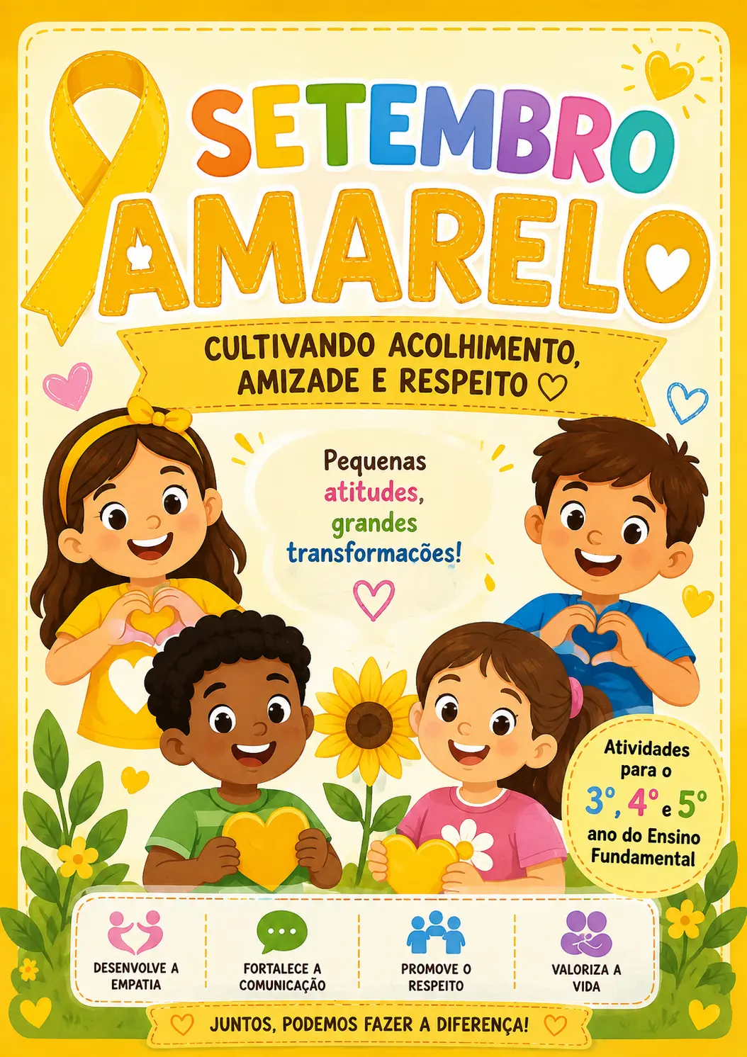 Setembro Amarelo: Atividades 3º ao 5º Ano — Português para 5º ano: Kit com 12 atividades coloridas sobre sentimentos,…