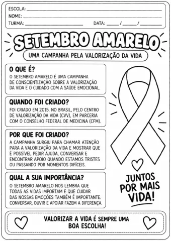 Setembro Amarelo: Kit com 11 Atividades para Valorizar a Vida — amostra 5: Um kit com 11 atividades socioemocionais para…