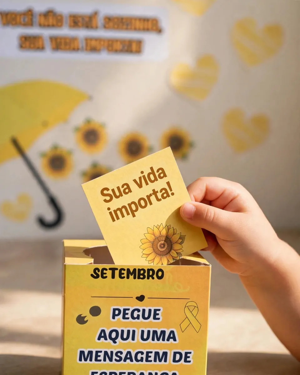 Setembro Amarelo - Painel + Caixa + Cartões de Mensagens — amostra 4: Prof, um recurso lindo, afetivo e que vai gerar…