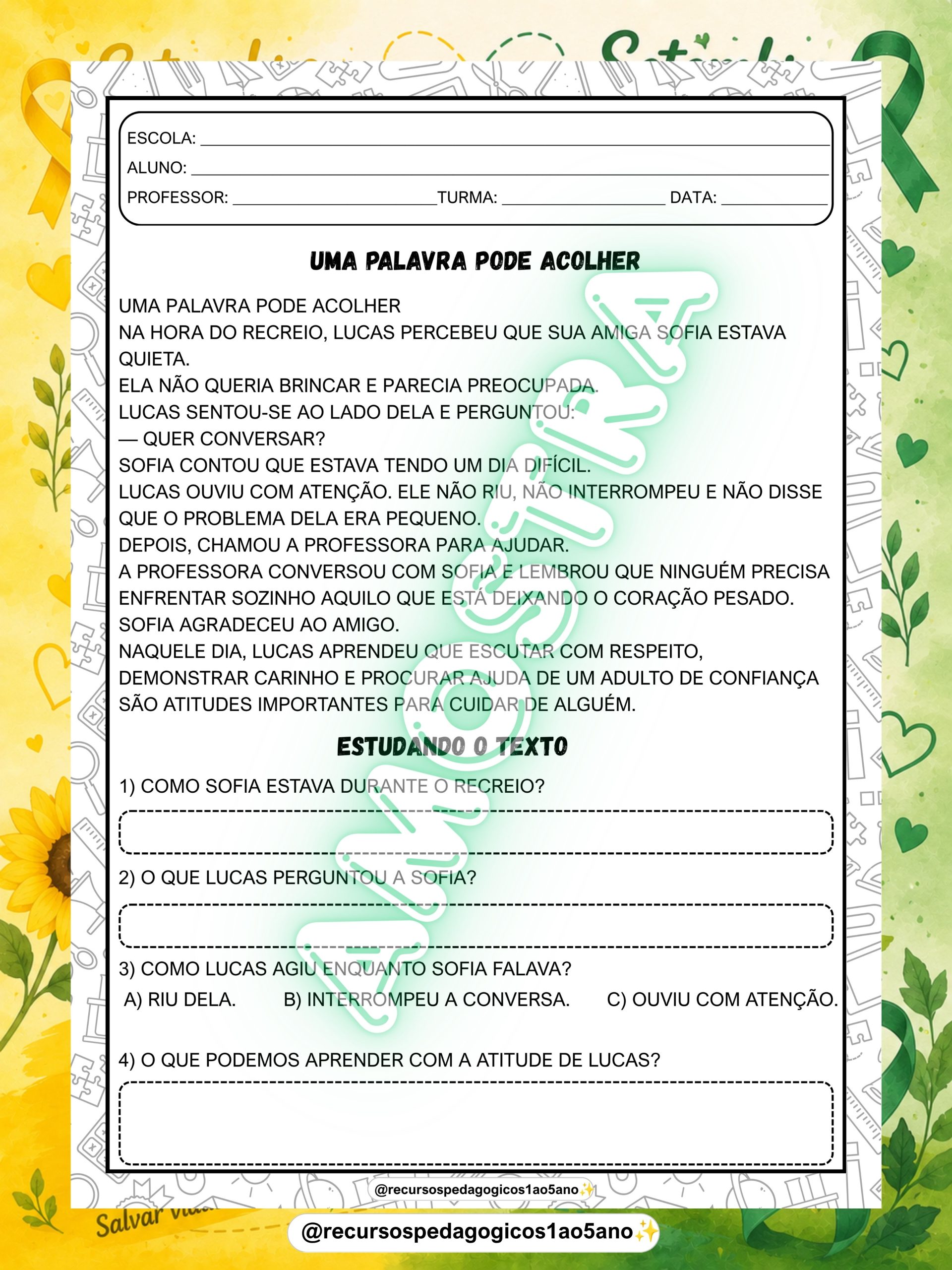 Setembro Amarelo – Texto, interpretação, dinâmicas, caixa motivacional e painéis — amostra 2: Para quem é indicado