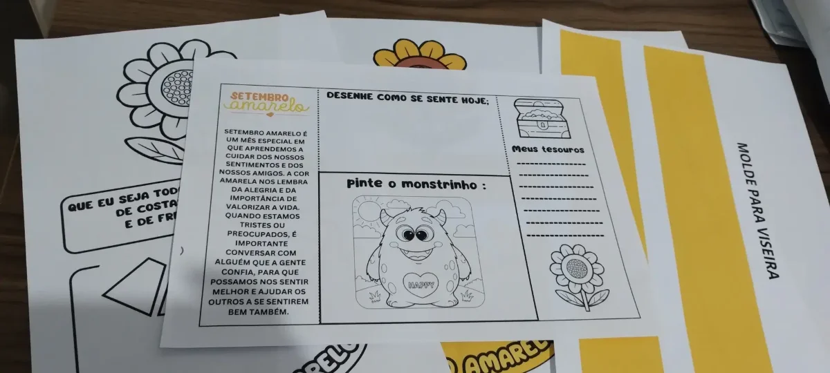setembro amarelo viseira e folha de atividade — amostra 2: Atividades infantis do Setembro Amarelo para trabalhar emoções e…