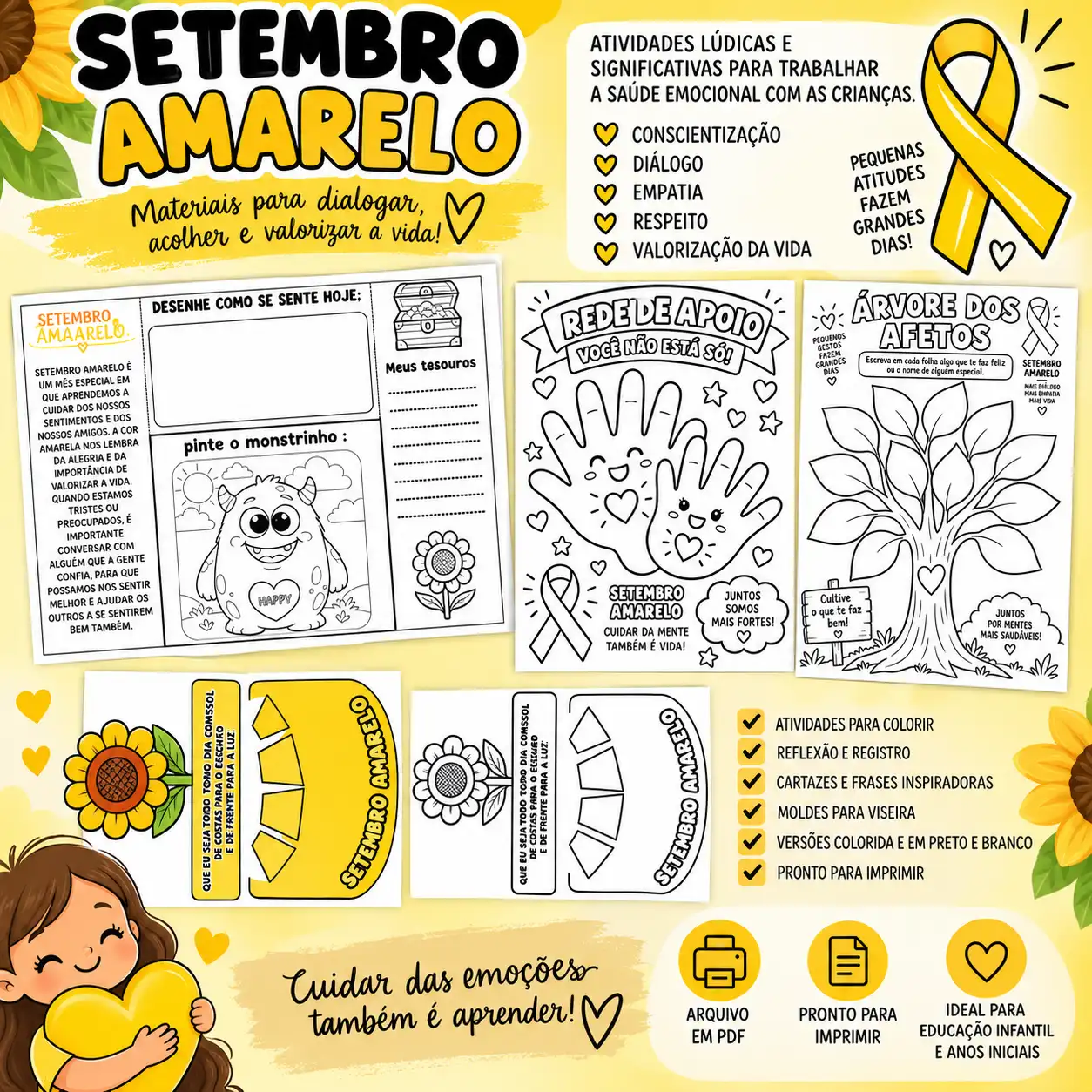 setembro amarelo viseira e folha de atividade — Alfabetização para Educação Infantil: Atividades infantis do Setembro…