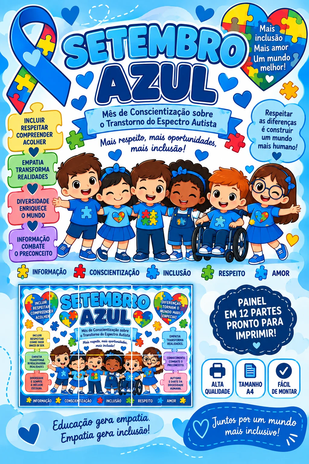 💙 Setembro Azul – Painel de Conscientização e Inclusão — Alfabetização para Educação Infantil: Setembro Azul – Painel de…