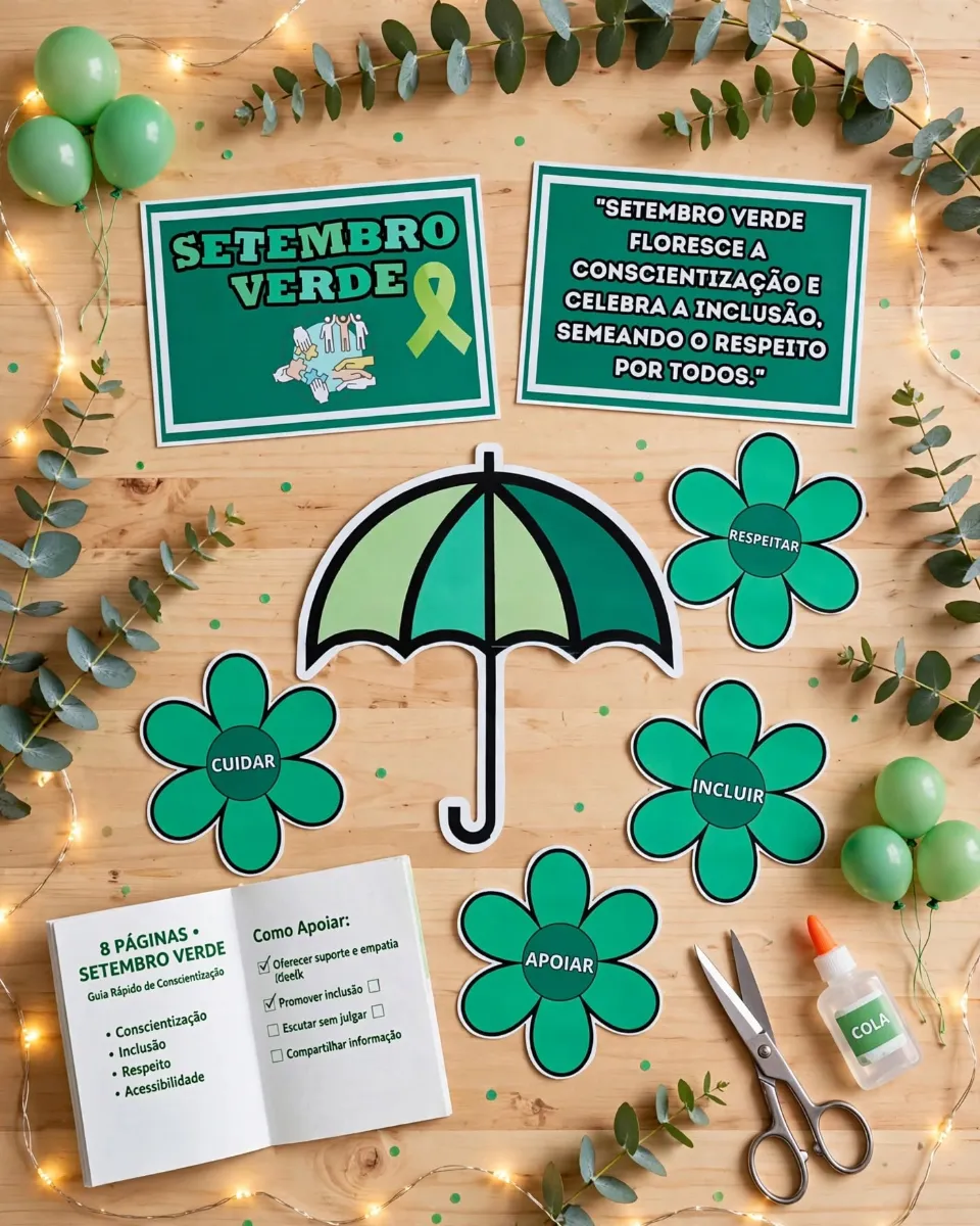 Setembro Verde - Cartaz + Guarda Chuva + Mensagens — amostra 1: Um recurso lindo, colorido e cheio de significado para…