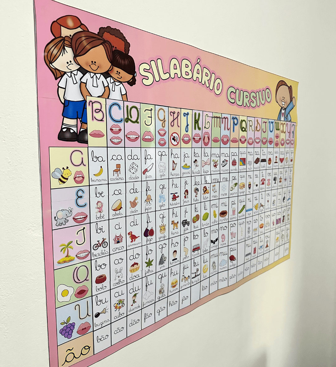 Silabário cursivo para imprimir em A4 e cartaz de parede — amostra 5: Apoie a alfabetização com um silabário cursivo…
