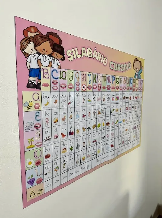 Silabário Cursivo: Versão A4 e Cartaz para Alfabetização — amostra 1: Silabário em letra cursiva para consultar durante a…