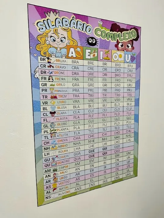 Silabário de Sílabas Complexas: Cartaz e Versão A4 — amostra 1: Silabário de sílabas complexas em A4 e cartaz de 1 m de…