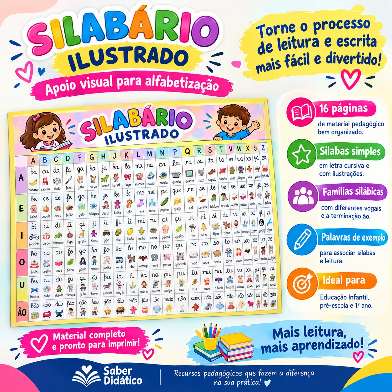 Silabário Ilustrado para Alfabetização em PDF — capa do material