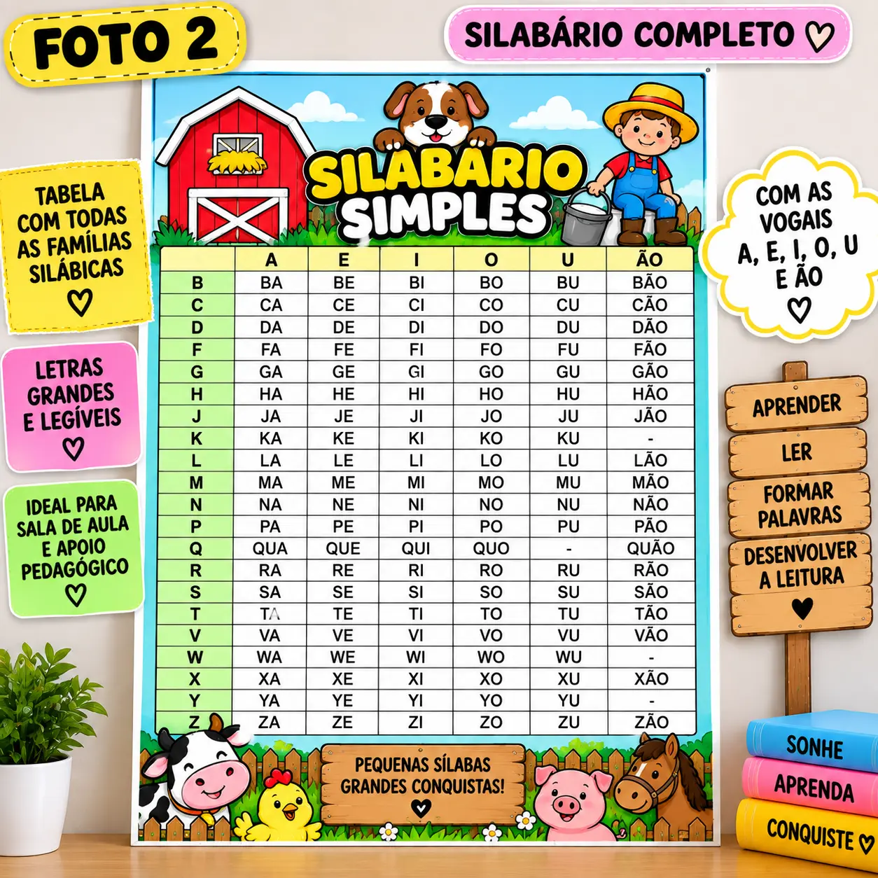 Silabário Simples Fazendinha – Recurso de Alfabetização para Imprimir — amostra 1: Material digital em PDF, pronto para…
