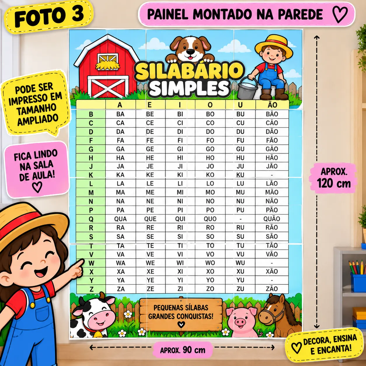 Silabário Simples Fazendinha – Recurso de Alfabetização para Imprimir — amostra 2: Silabário Simples Fazendinha para apoiar…