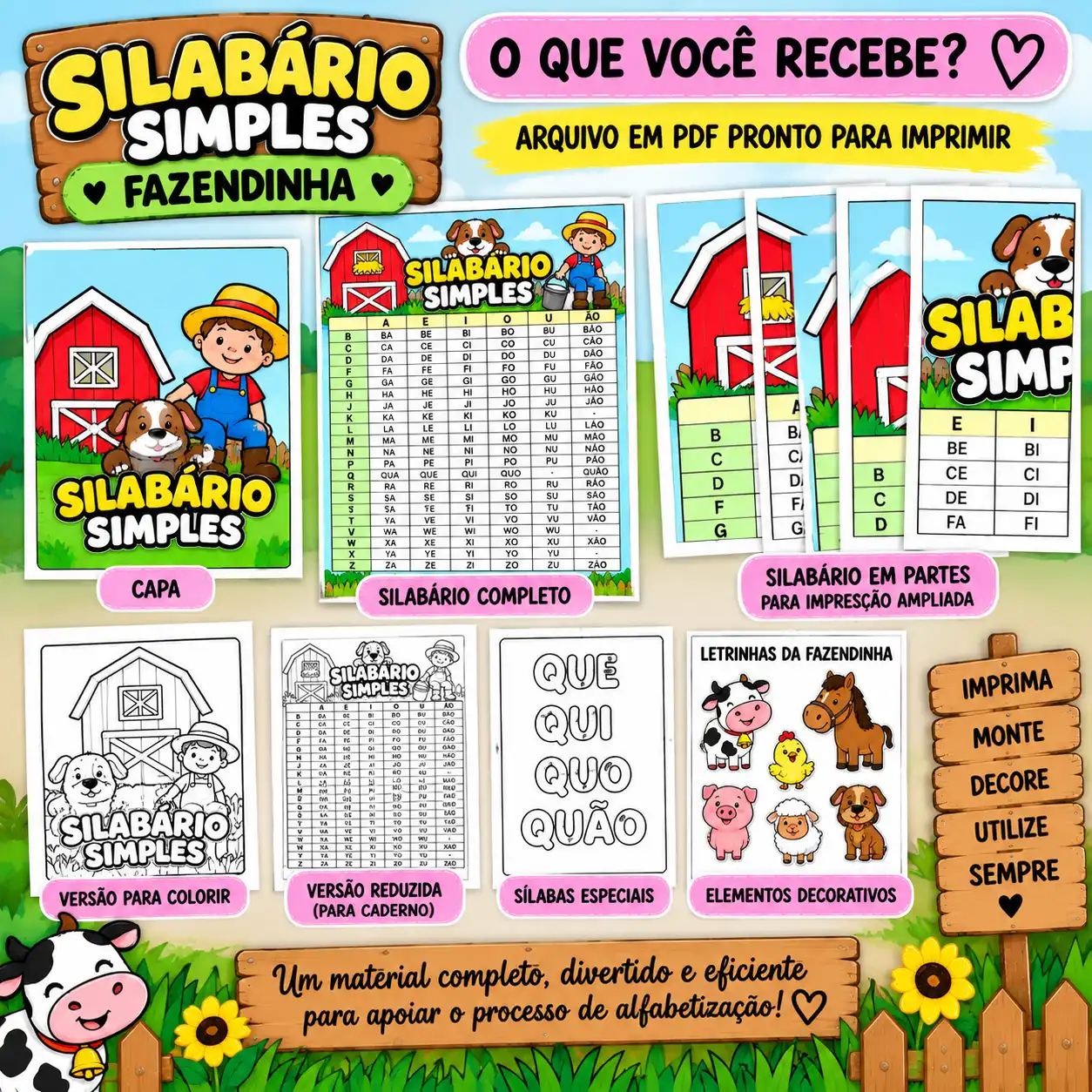 Silabário Simples Fazendinha – Recurso de Alfabetização para Imprimir — amostra 3: Silabário Simples Fazendinha para apoiar…