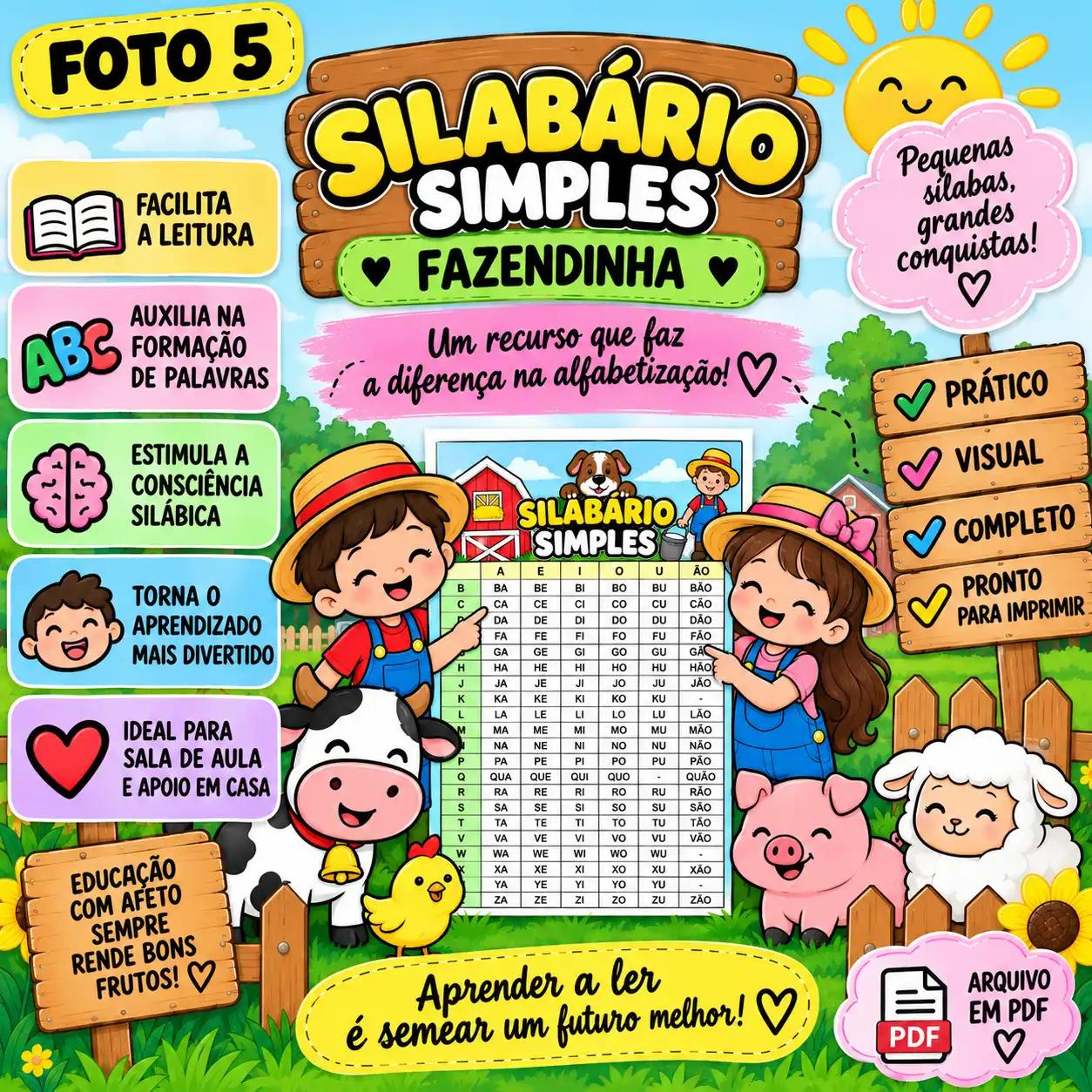 Silabário Simples Fazendinha – Recurso de Alfabetização para Imprimir — amostra 4: Silabário Simples Fazendinha para apoiar…