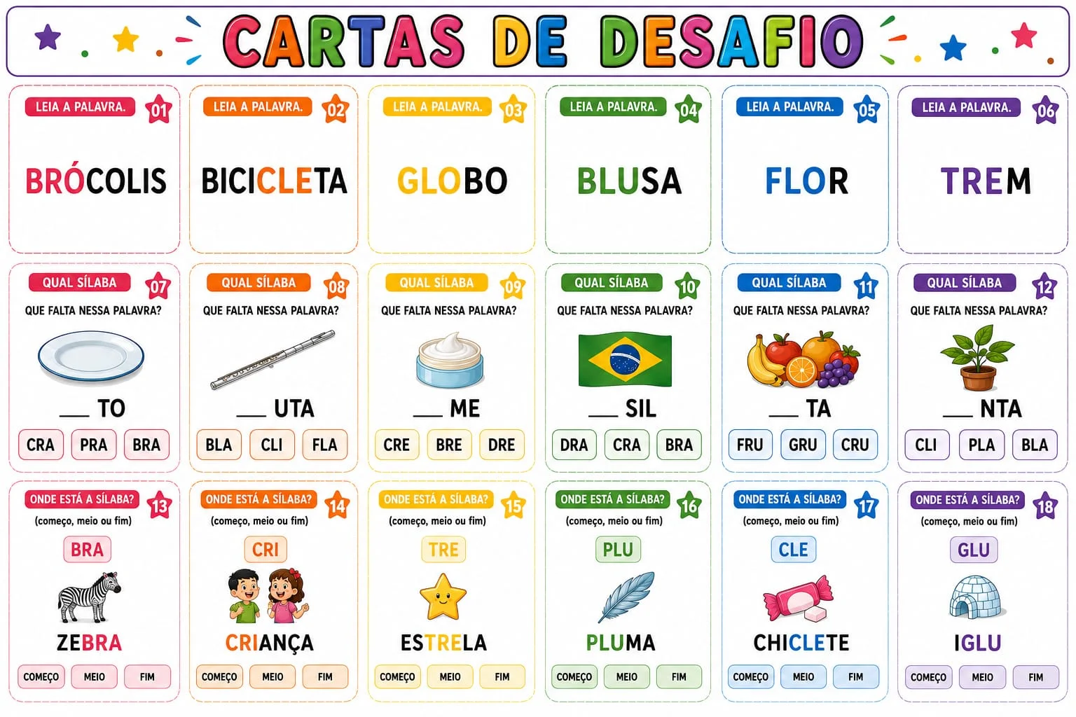 Sílabas Complexas - Jogo de trilha - 1º ao 5º ano — amostra 2: Como usar em sala de aula