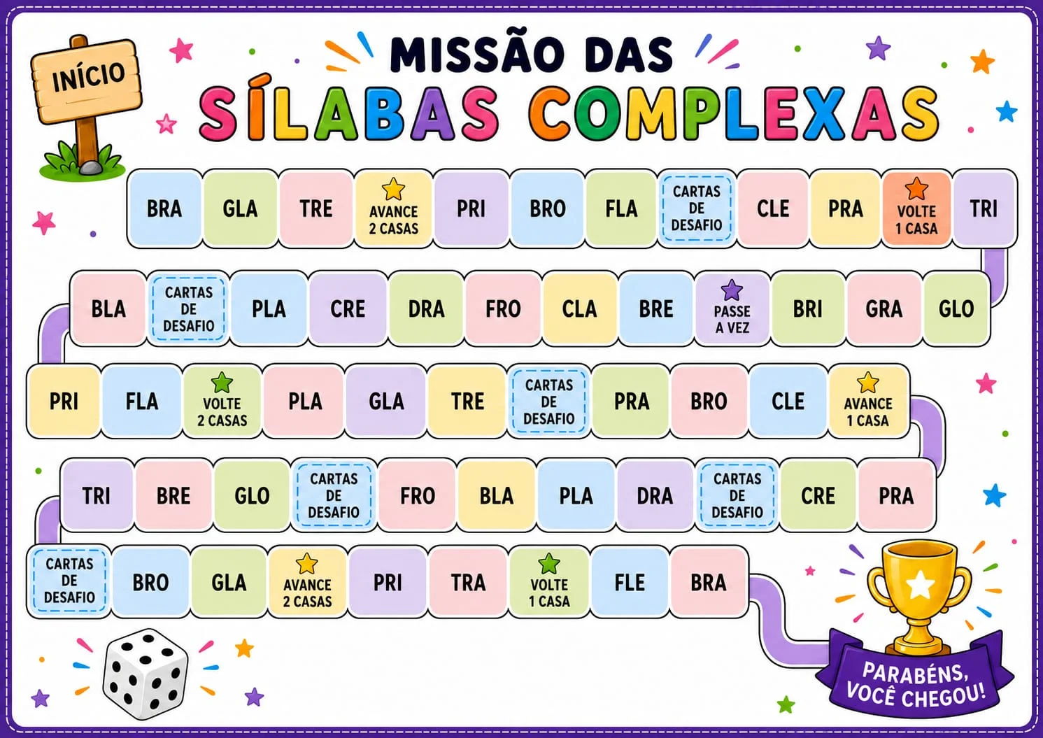 Sílabas Complexas - Jogo de trilha - 1º ao 5º ano — amostra 3: Faixa etária / ano escolar