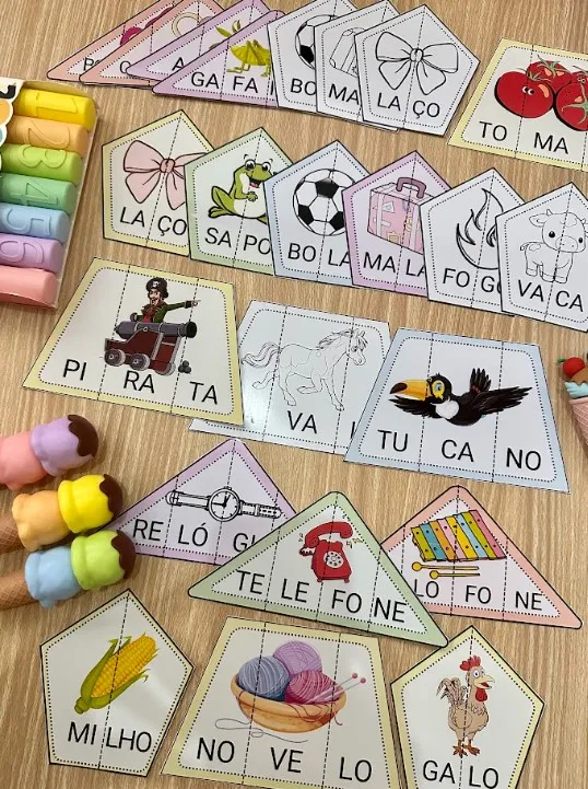 Sílabas Geométricas: Quebra-Cabeça de Formação de Palavras — Atividades para Educação Infantil: Quebra-cabeça silábico com…