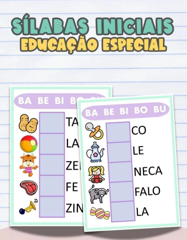 Sílabas iniciais atividade educação especial alfabetização consciência fonológica PDF para imprimir — Alfabetização para…