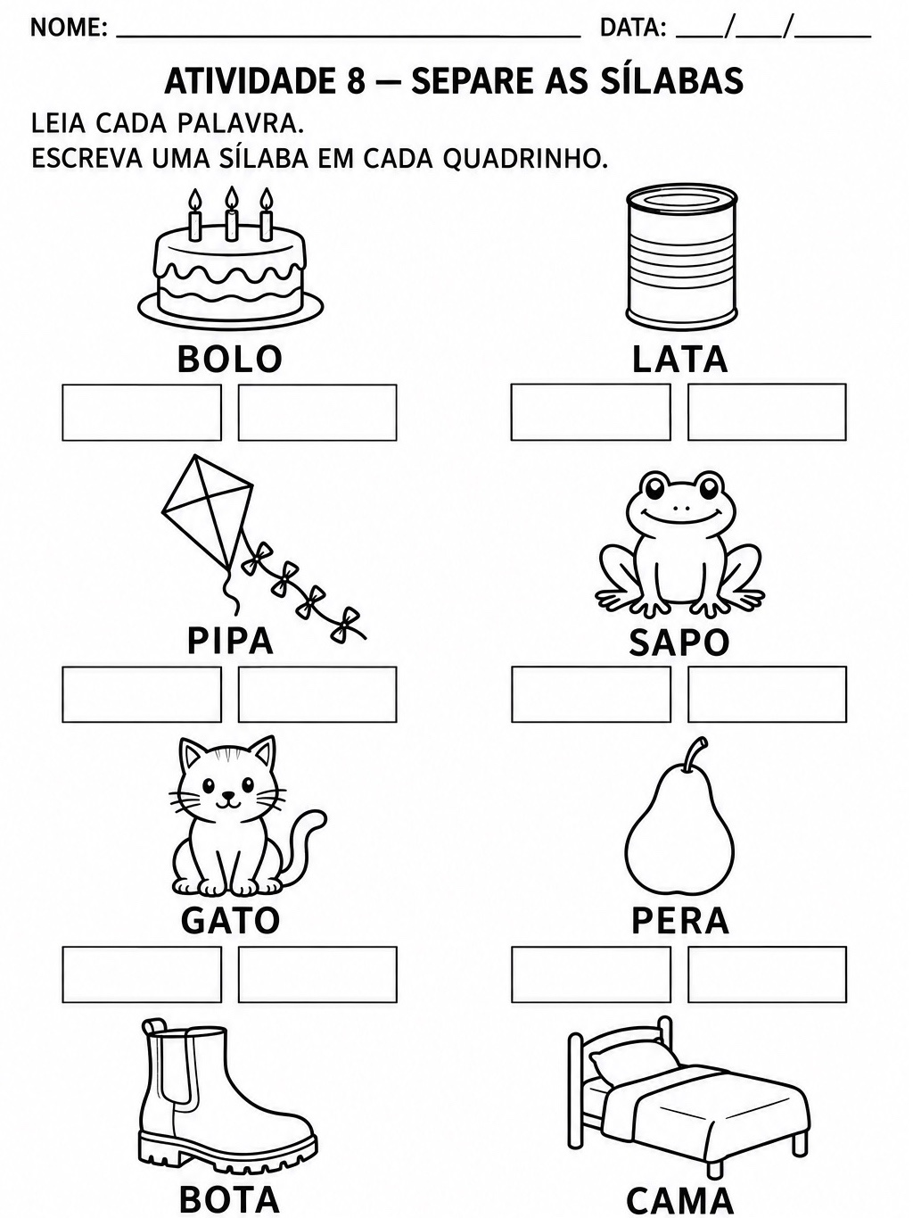 Sílabas Simples: Alfabetização 1º Ano — Kit 4 — amostra 3: 10 atividades com sílabas simples, leitura e escrita de palavras Sílabas Simples: Alfabetização 1º Ano — Kit 4 — amostra 3: 10 atividades com sílabas simples, leitura e escrita de palavras