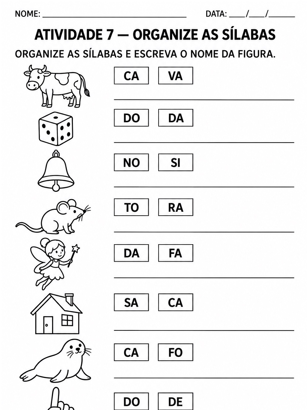 Sílabas Simples: Alfabetização 1º Ano — Kit 4 — amostra 4: 10 atividades com sílabas simples, leitura e escrita de palavras Sílabas Simples: Alfabetização 1º Ano — Kit 4 — amostra 4: 10 atividades com sílabas simples, leitura e escrita de palavras