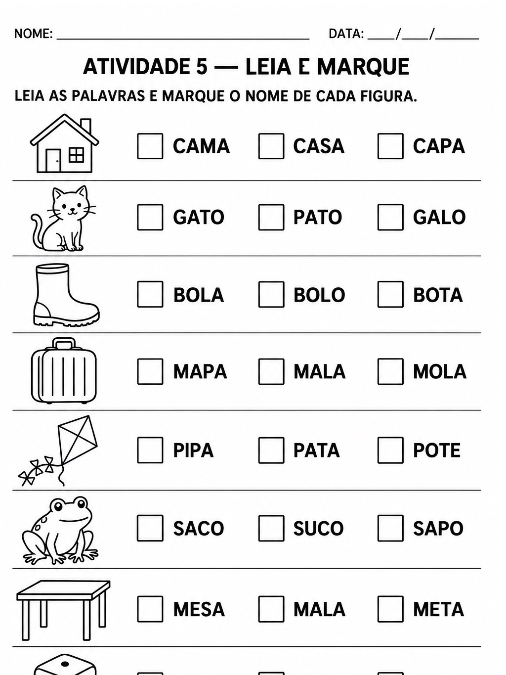 Sílabas Simples: Alfabetização 1º Ano — Kit 4 — amostra 6: 10 atividades com sílabas simples, leitura e escrita de palavras Sílabas Simples: Alfabetização 1º Ano — Kit 4 — amostra 6: 10 atividades com sílabas simples, leitura e escrita de palavras