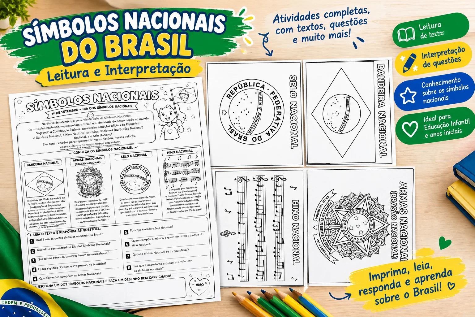 Símbolos Nacionais do Brasil – Leitura e Interpretação — amostra 1: Conhecendo os Símbolos Nacionais do Brasil