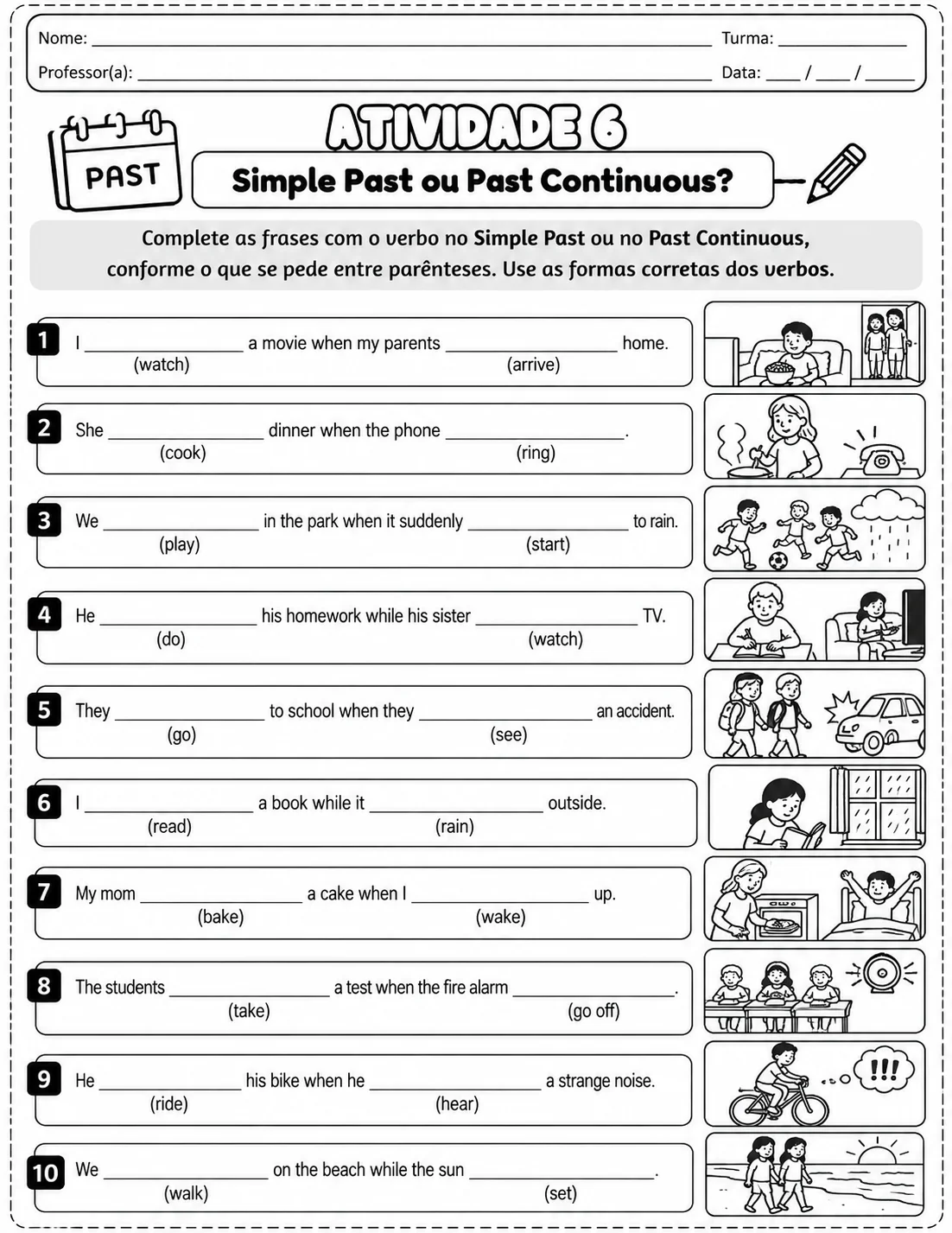 Simple Past e Past Continuous – Atividades 7º Ano | EF07LI18 — amostra 4: 7º ano do Ensino Fundamental