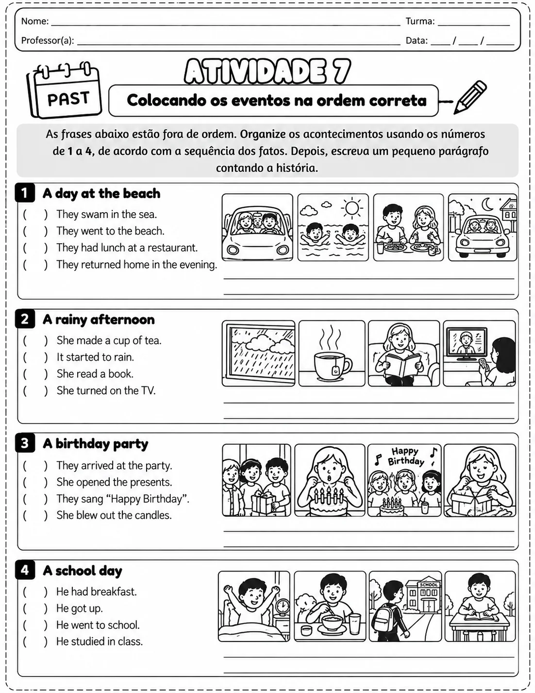 Simple Past e Past Continuous – Atividades 7º Ano | EF07LI18 — amostra 5: Formato e impressão
