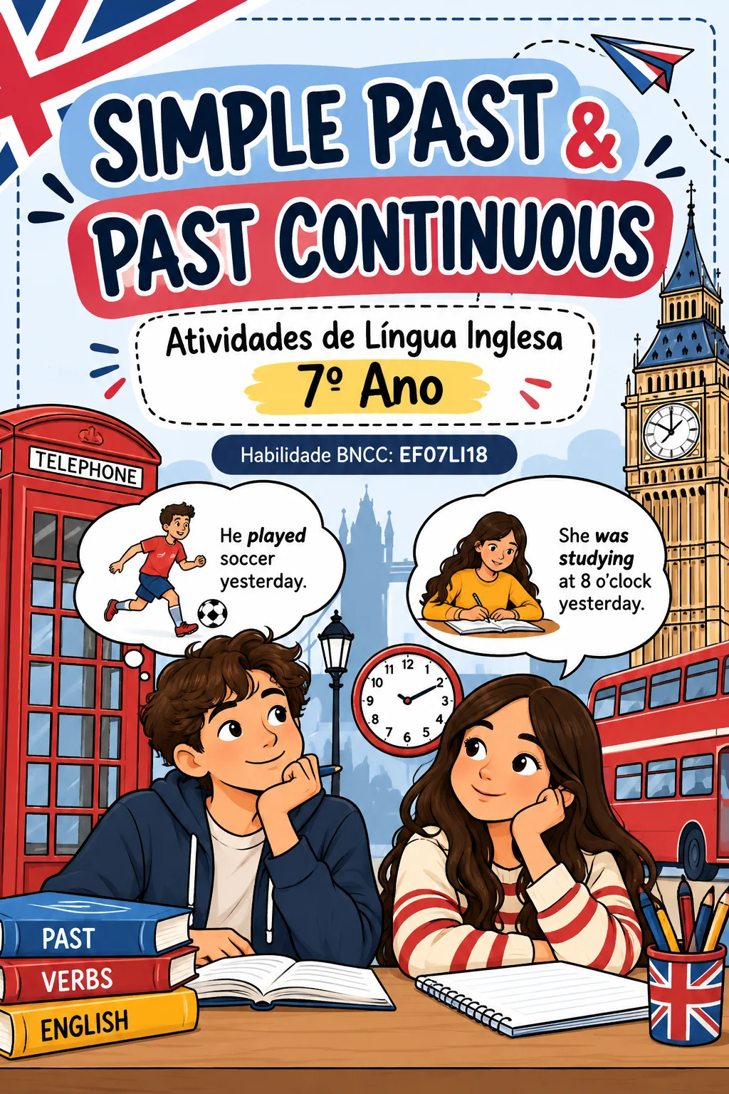 Simple Past e Past Continuous – Atividades 7º Ano | EF07LI18 — Português para Fundamental II (6º–9º): Atividades de Inglês…