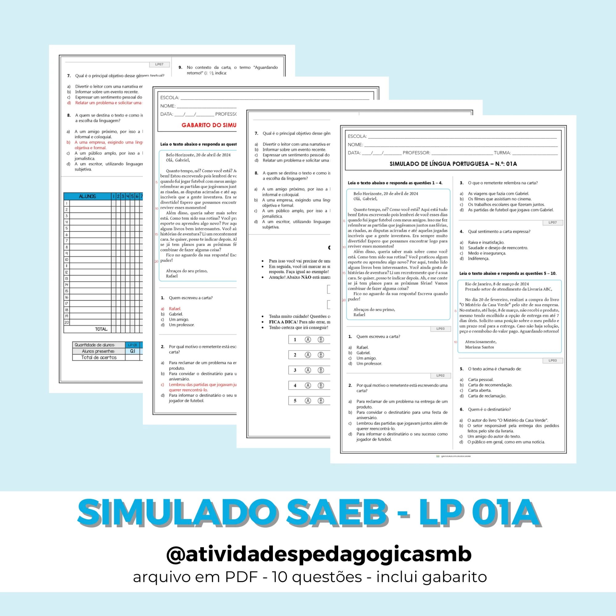 Simulado SAEB de Língua Portuguesa 5º Ano - 1A (PDF) — capa do material