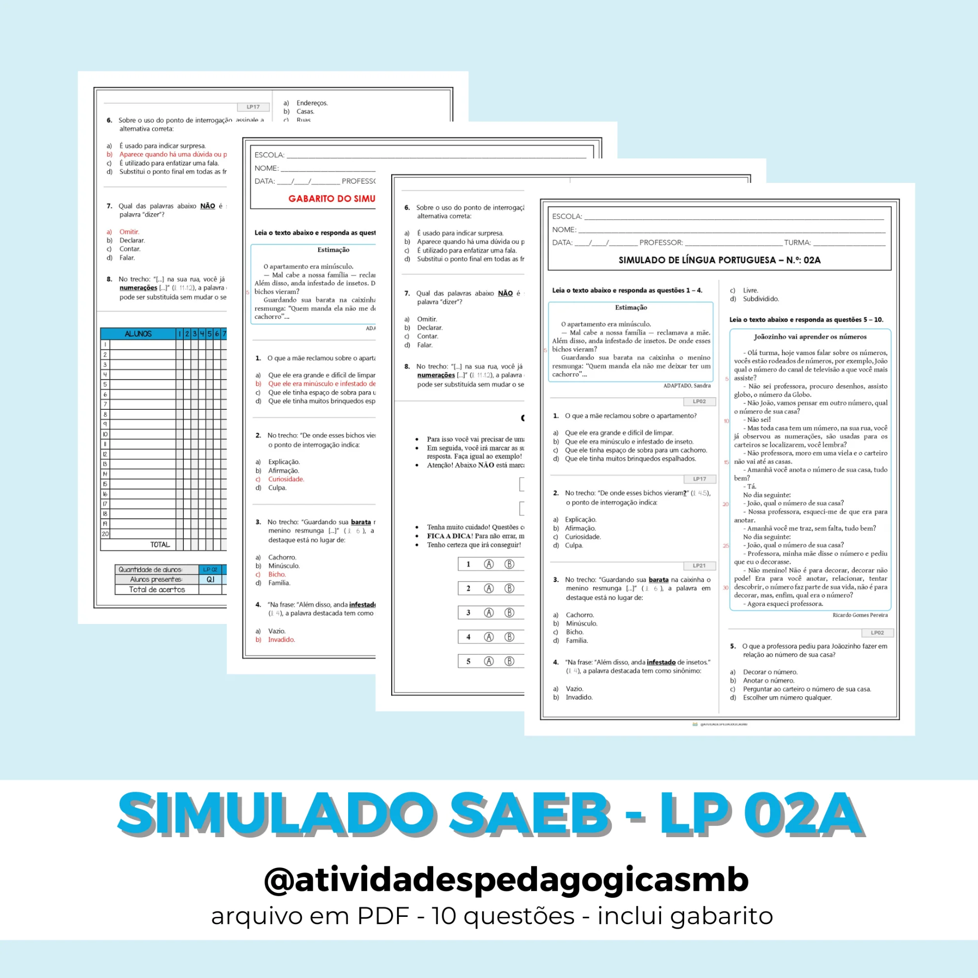 Simulado SAEB de Língua Portuguesa 5º Ano - 2A (PDF) — capa do material