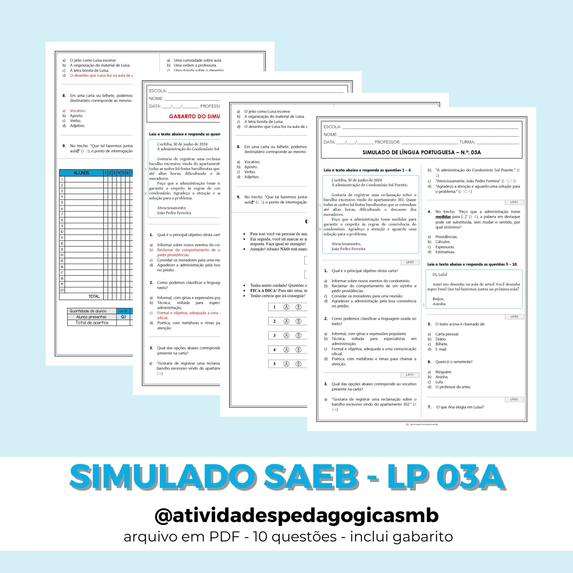 Simulado SAEB de Língua Portuguesa 5º Ano - 3A (PDF) — capa do material