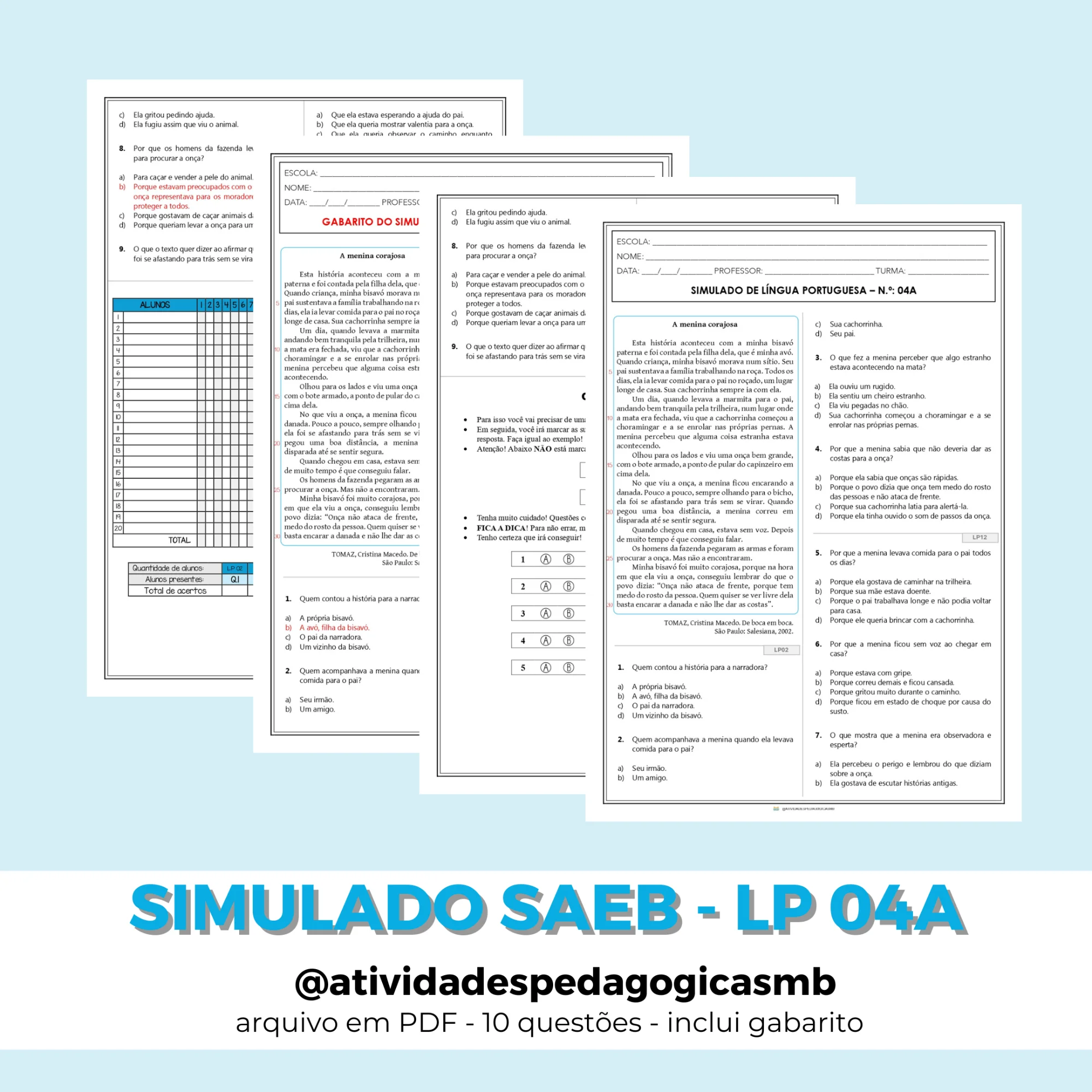 Simulado SAEB de Língua Portuguesa 5º Ano - 4A (PDF) — capa do material