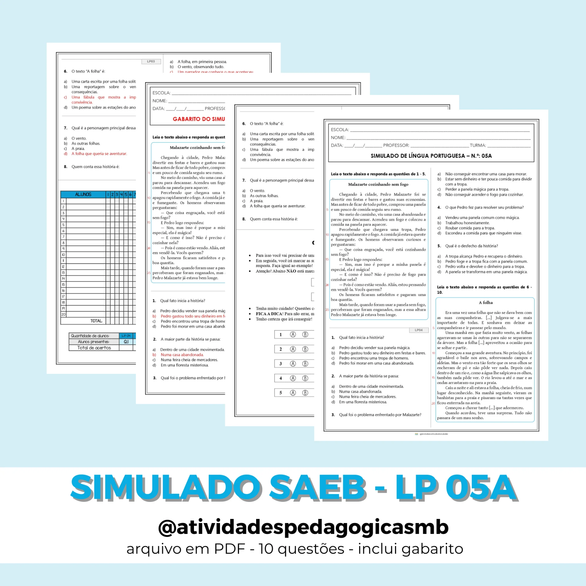 Simulado SAEB de Língua Portuguesa 5º Ano - 5A (PDF) — Português para 5º ano: Simulado de Língua Portuguesa para o 5º ano…
