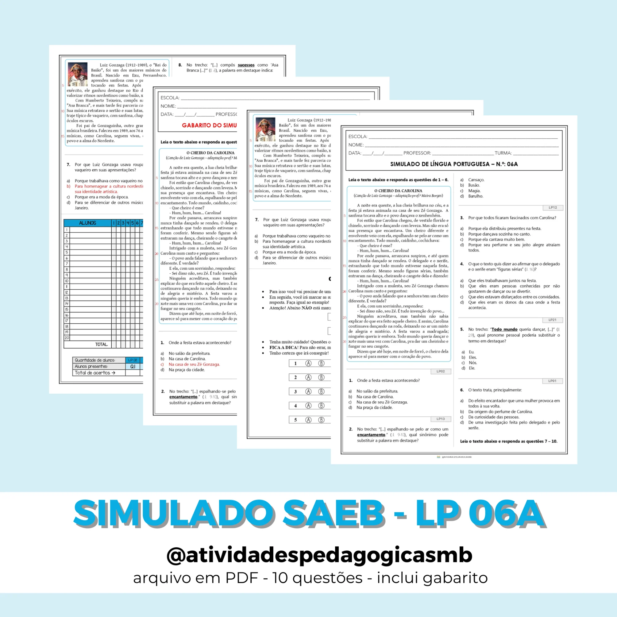 Simulado SAEB de Língua Portuguesa 5º Ano - 6A (PDF) — Português para 5º ano: Simulado de Português com 10 questões de…