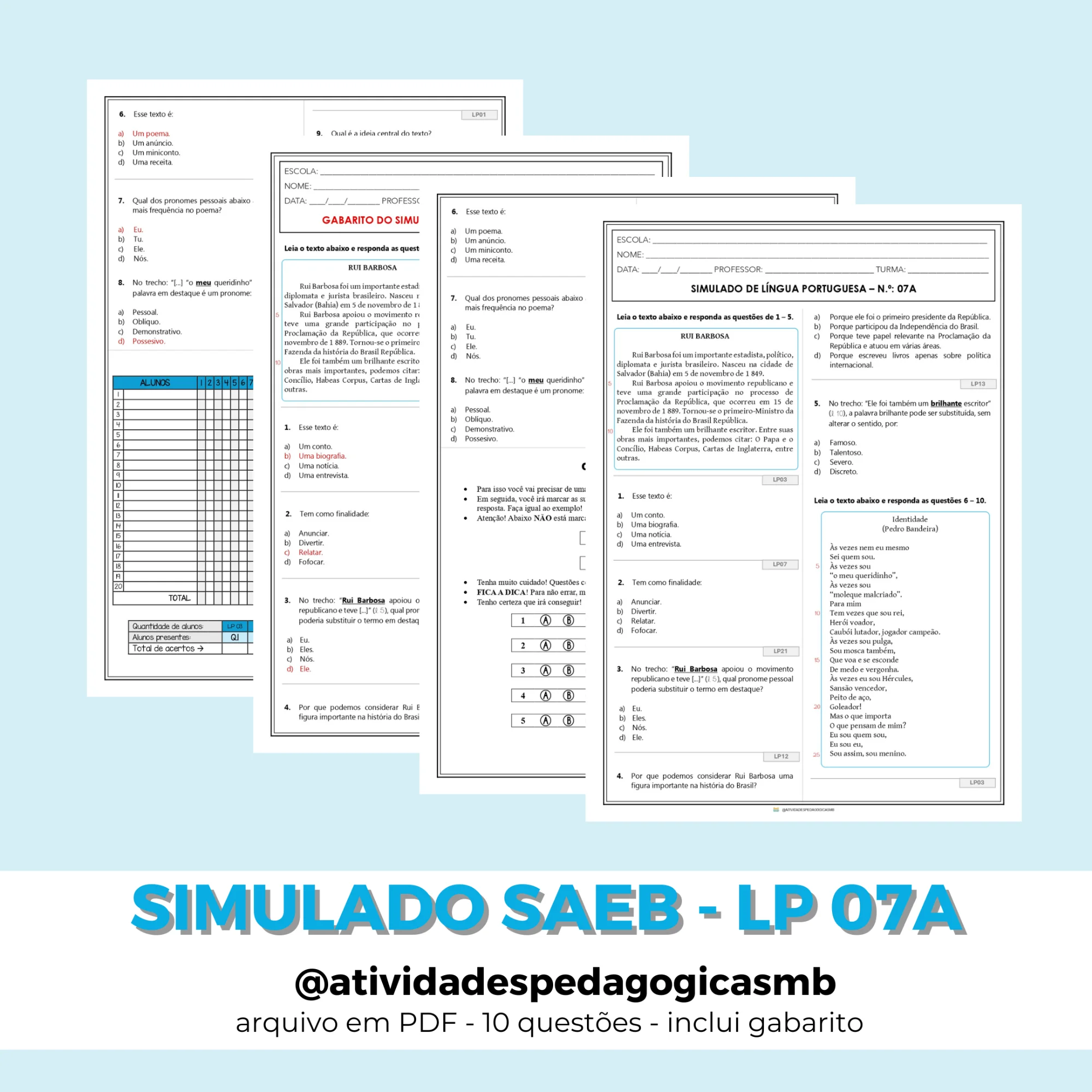 Simulado SAEB de Língua Portuguesa 5º Ano - 7A (PDF) — Português para 5º ano: Simulado de Língua Portuguesa para o 5º ano…
