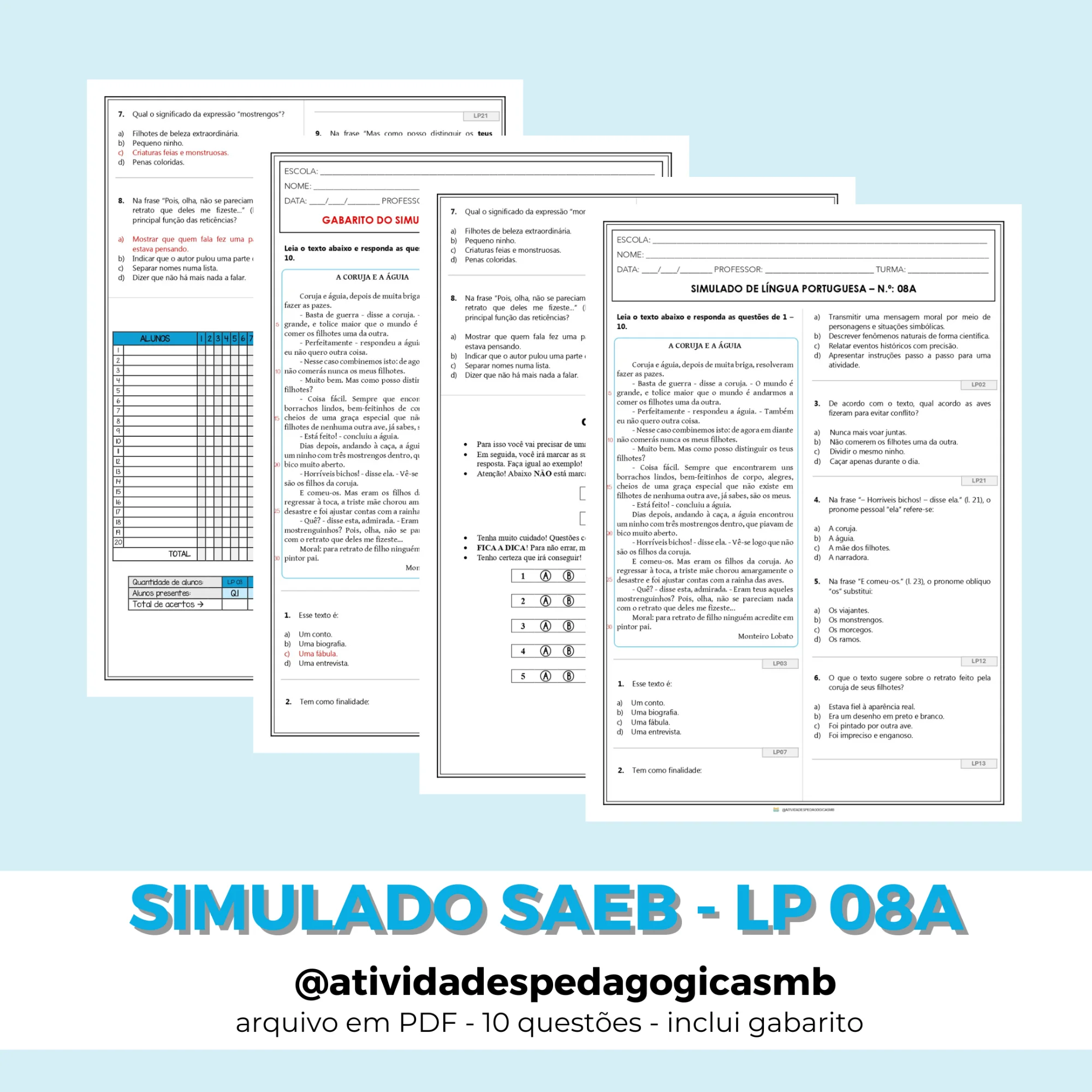 Simulado SAEB de Língua Portuguesa 5º Ano - 8A (PDF) — capa do material