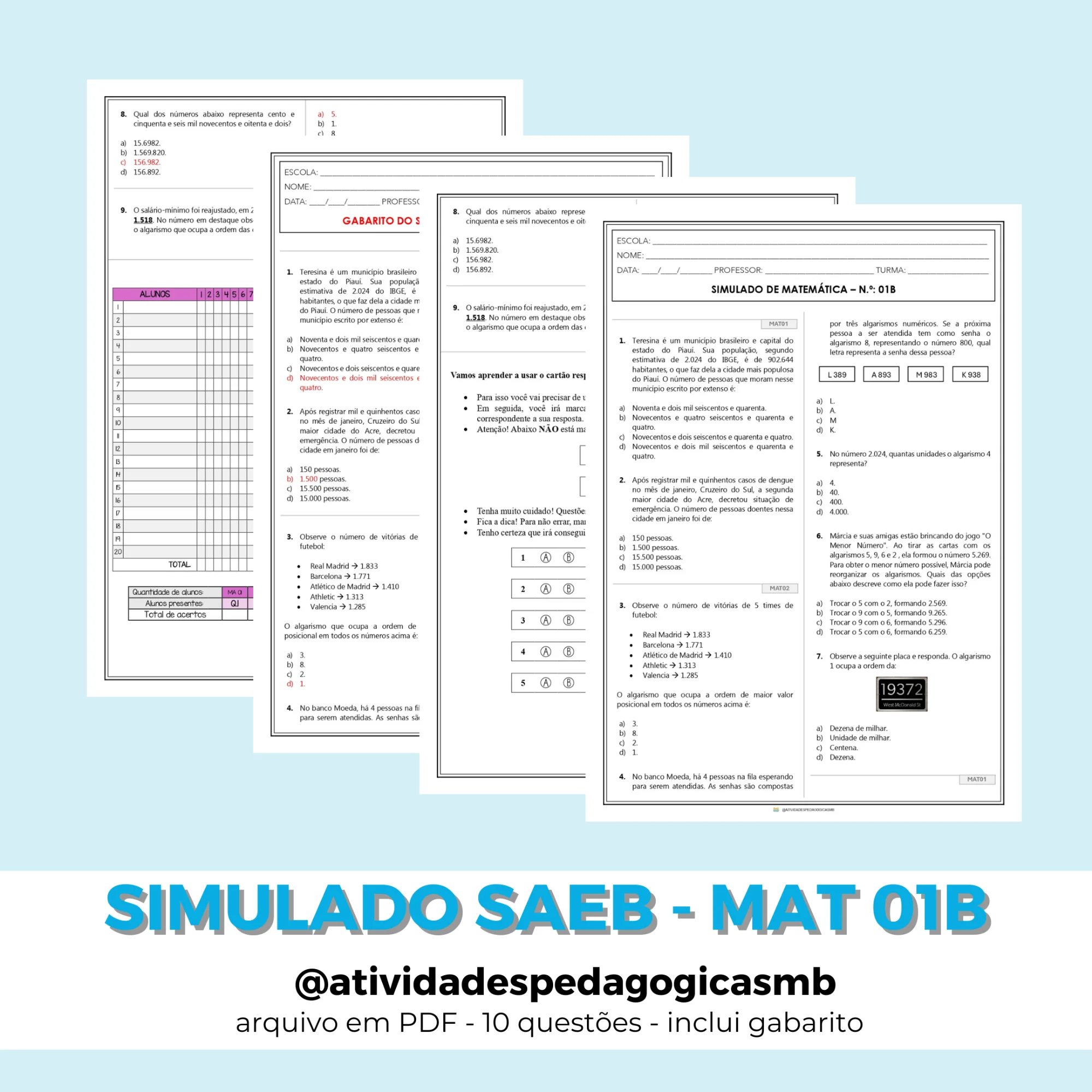 Simulado SAEB de Matemática 5º Ano - 1B (PDF) — capa do material