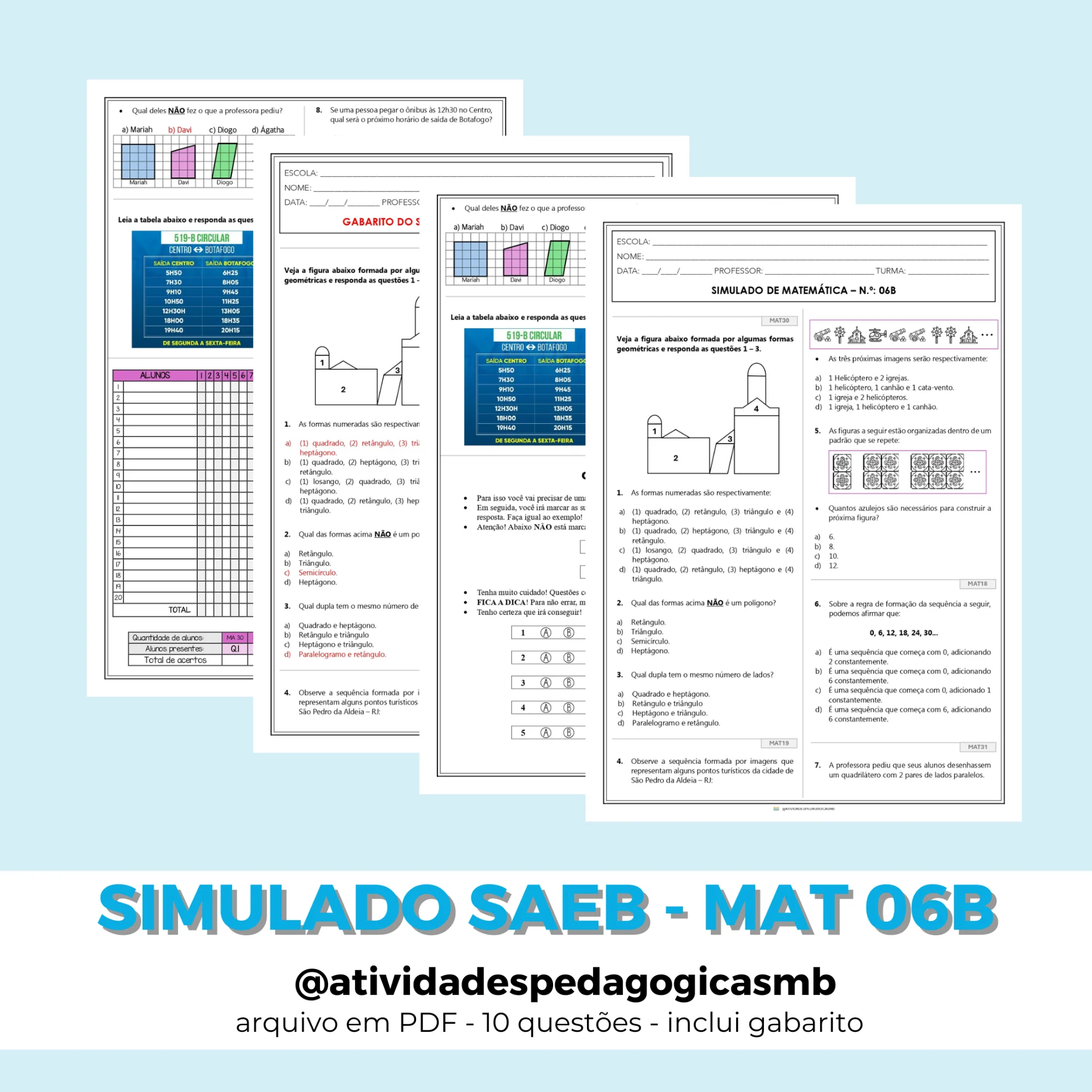 Simulado SAEB de Matemática 5º Ano - 6B (PDF) — capa do material
