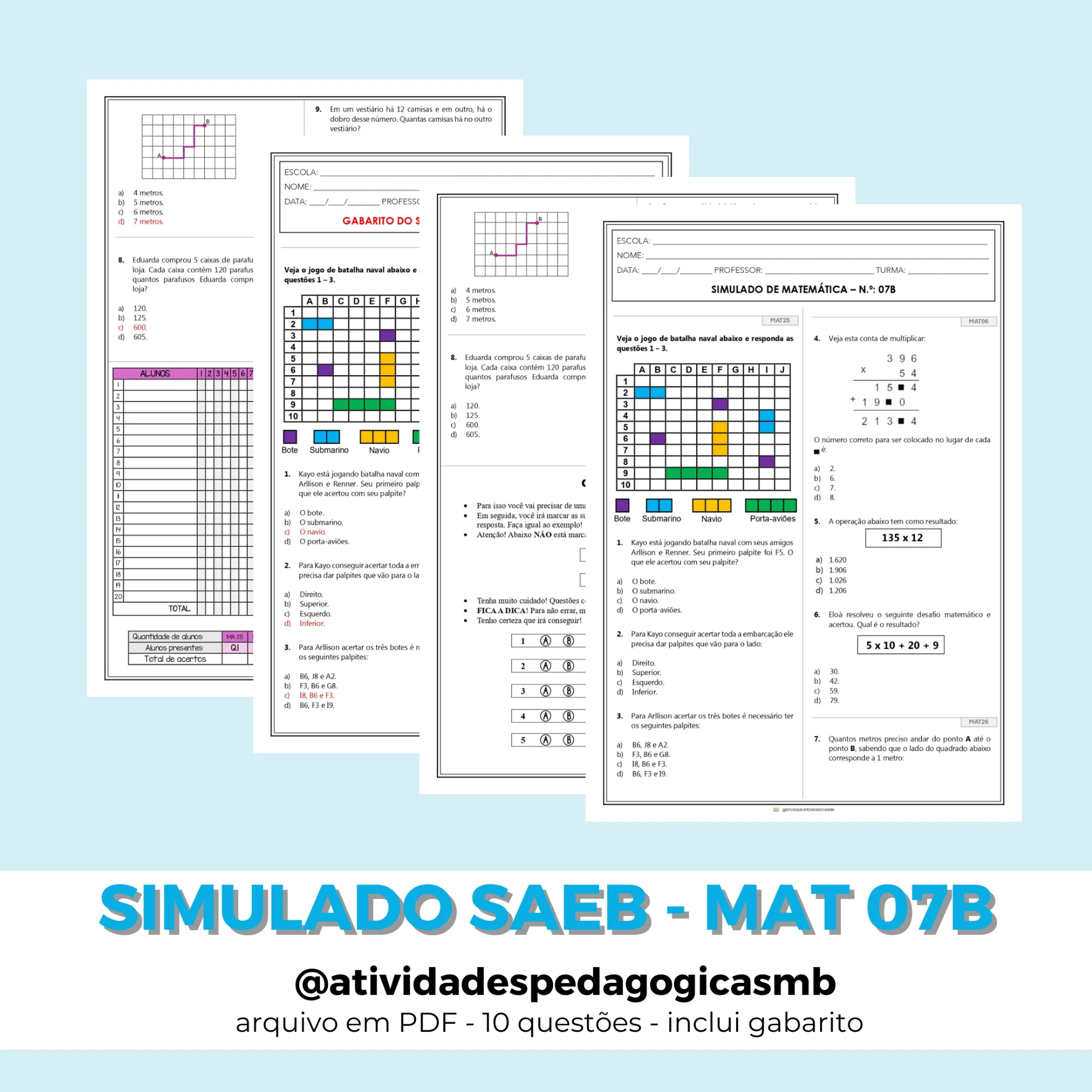 Simulado SAEB de Matemática 5º Ano - 7B (PDF) — capa do material