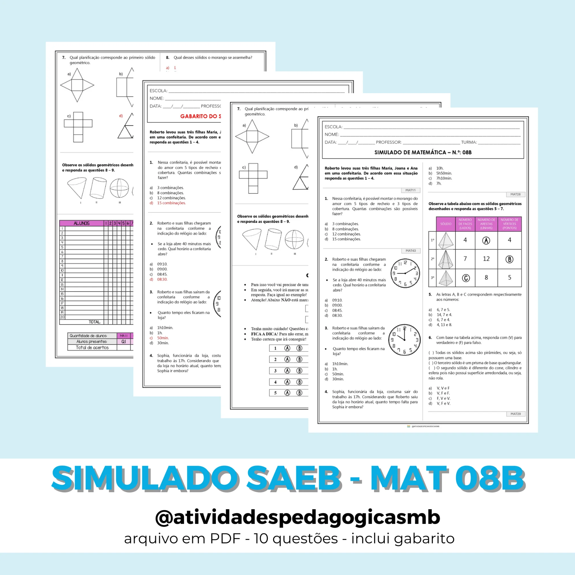 Simulado SAEB de Matemática 5º Ano - 8B (PDF) — capa do material