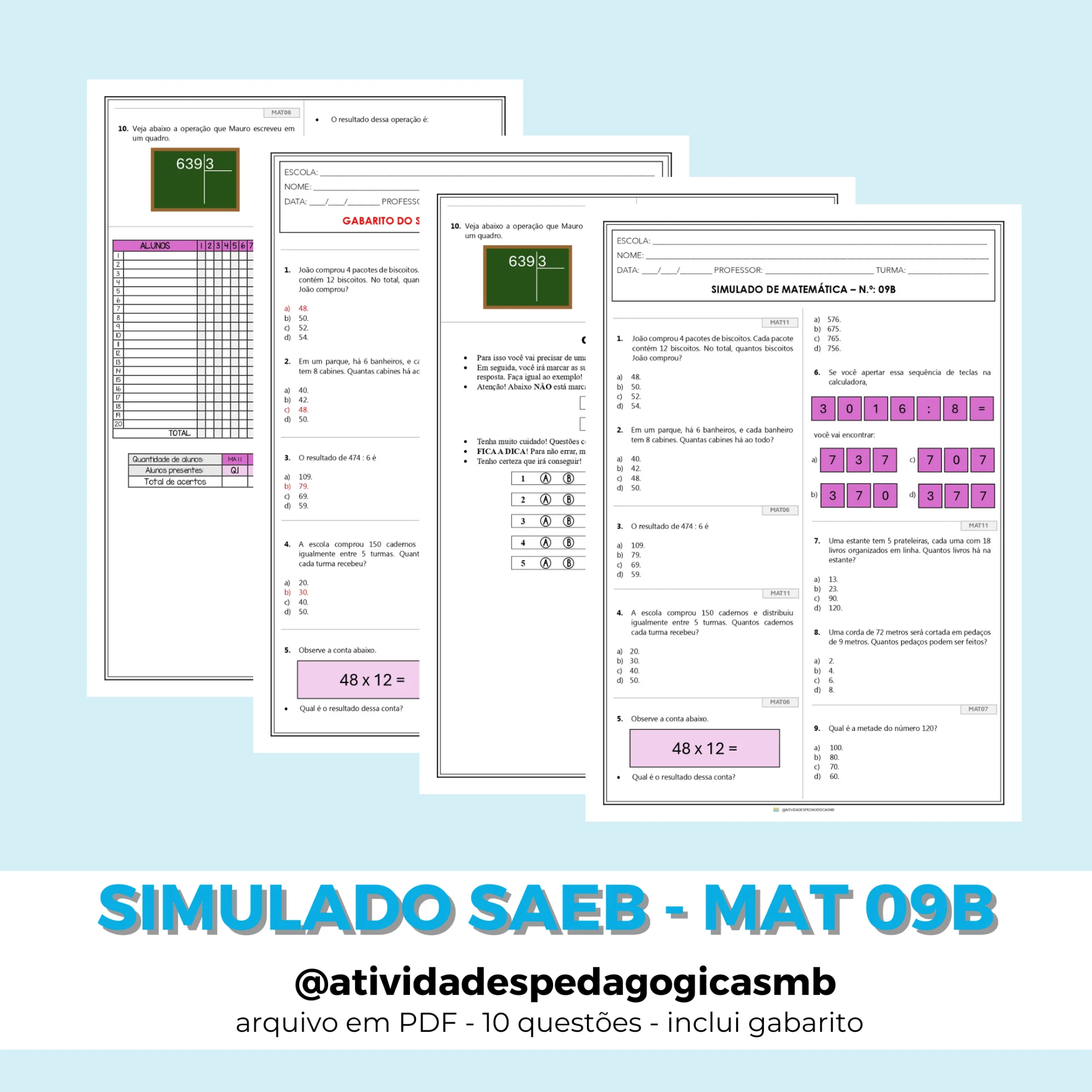 Simulado SAEB de Matemática 5º Ano - 9B (PDF) — capa do material