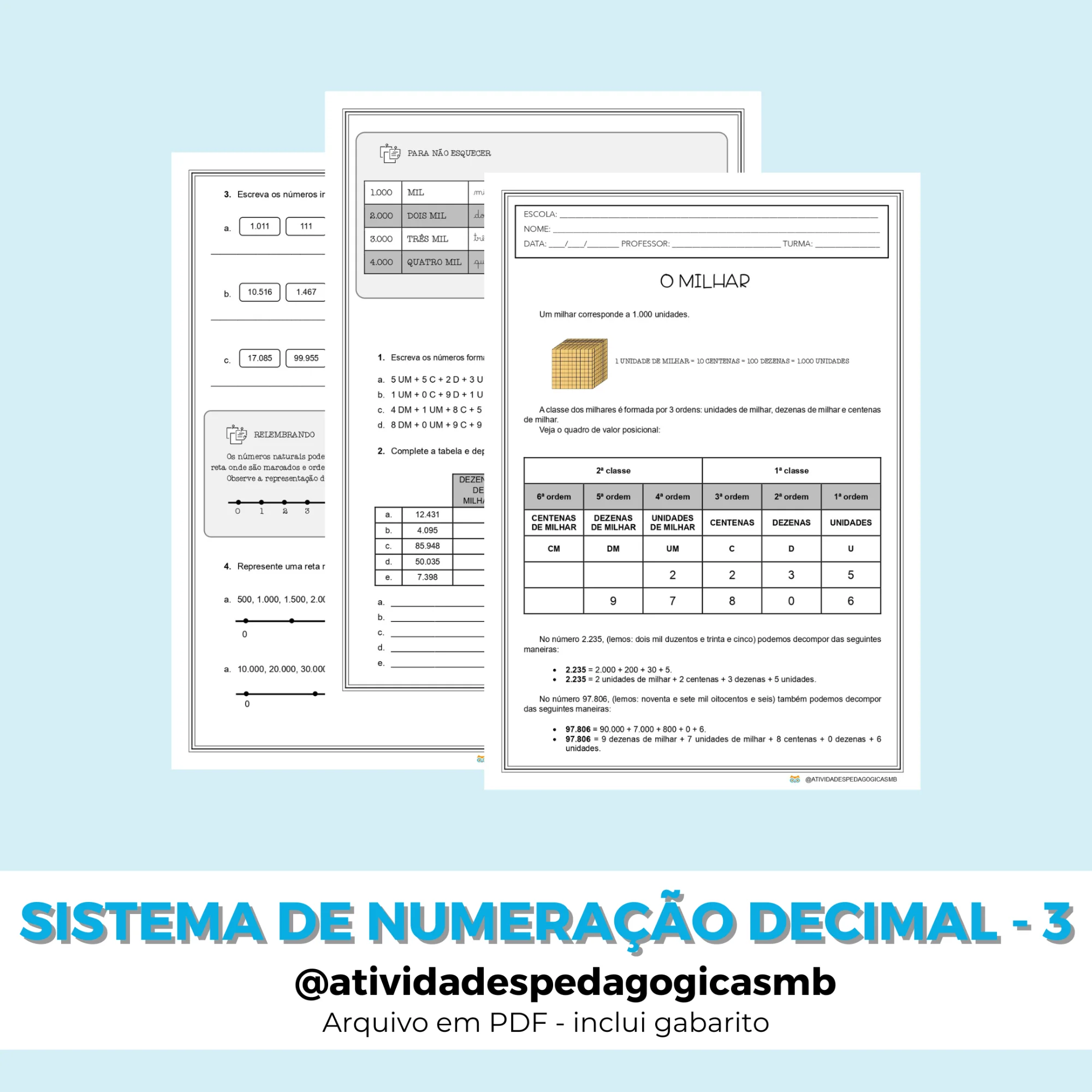 Sistema de Numeração Decimal 3 - NÚMEROS (PDF) — capa do material