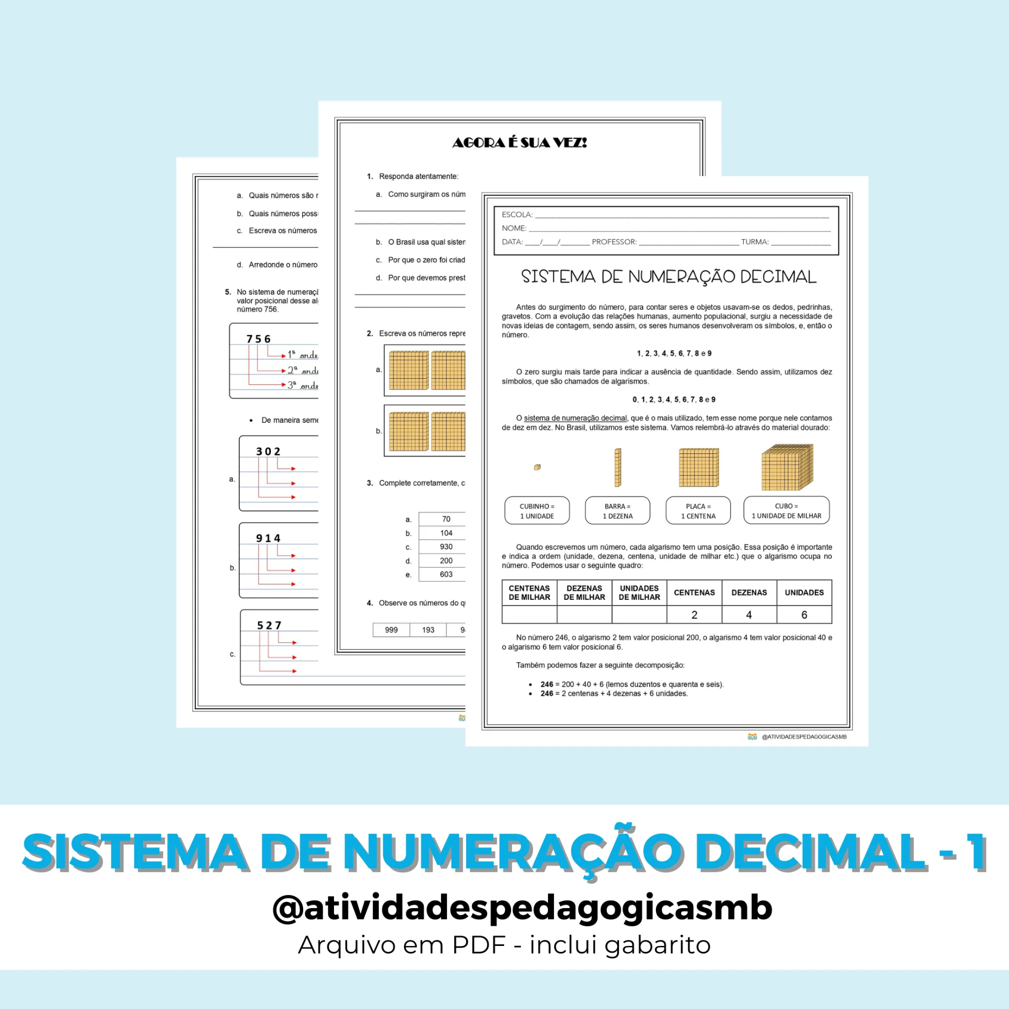 Sistema de Numeração Decimal - NÚMEROS (PDF) — Matemática para 4º ano: Atividade de Matemática sobre sistema de numeração…