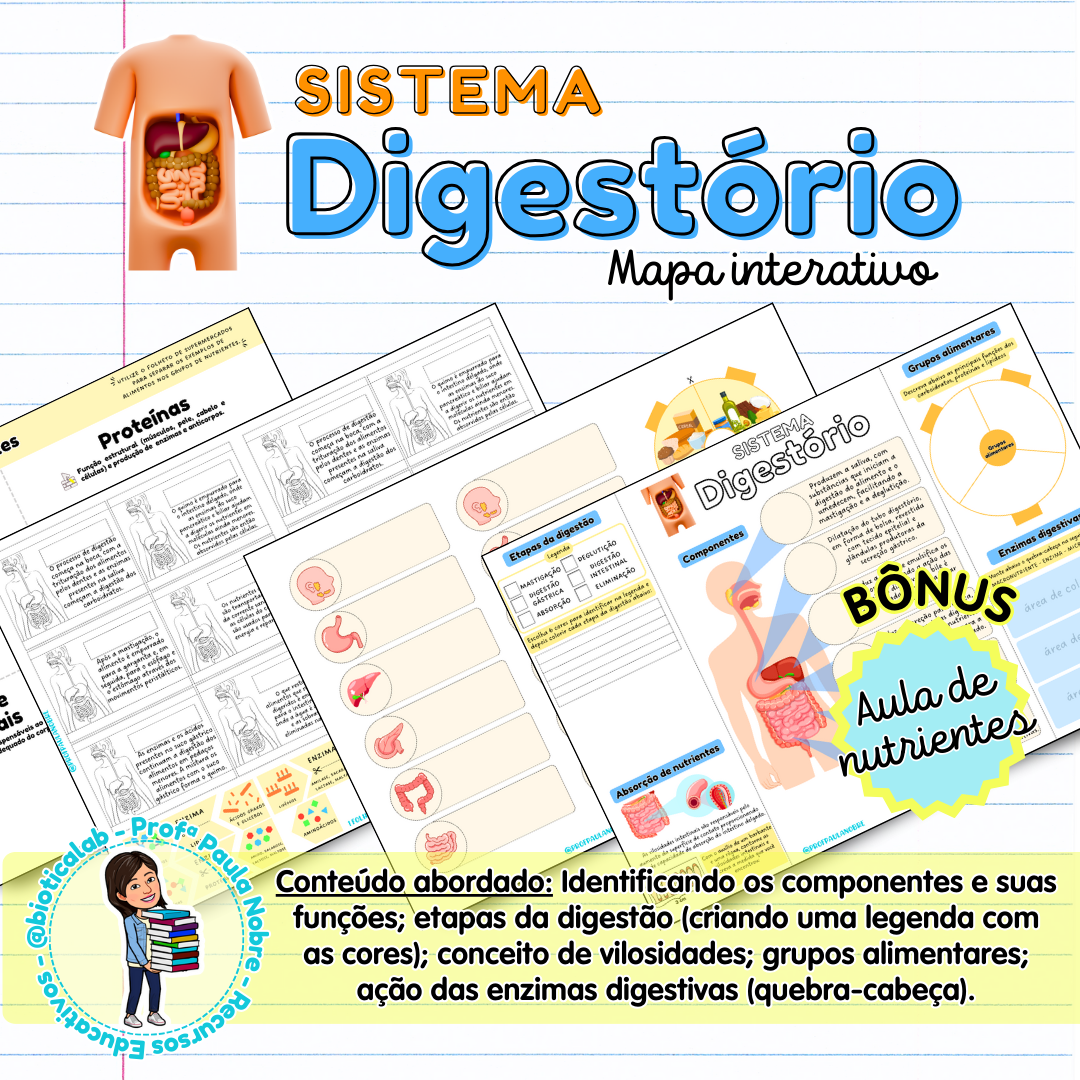 Sistema Digestório - Mapa Interativo – PDF para Imprimir — Geografia para Fundamental II (6º–9º): https://youtu
